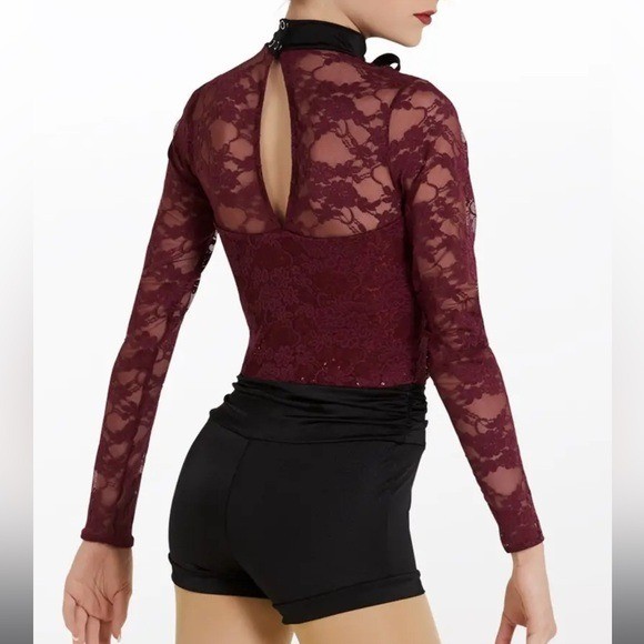 Weissman Lace Ruffle Biketard Burgundy Dance Costume New Size Adult XL