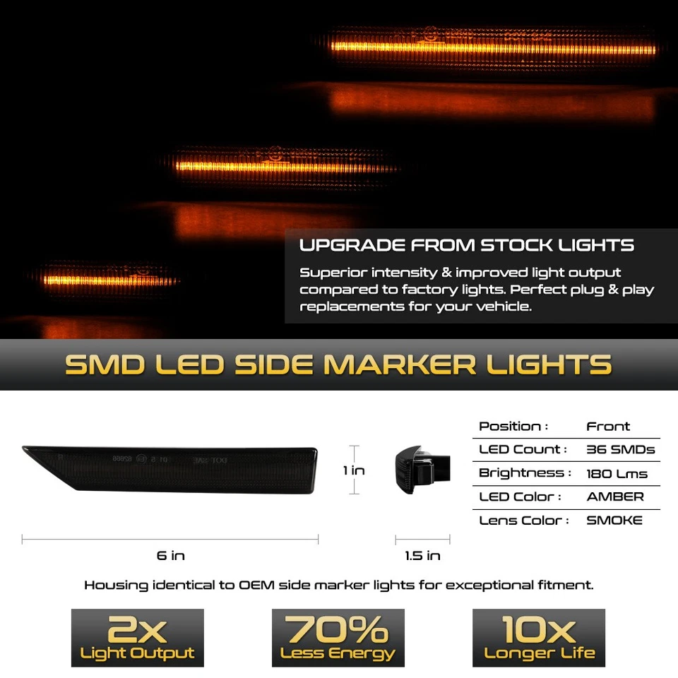 Sequential LED Smoke Side Marker Light For 2010 2011 2012 2013 Kia Soul Pair Set - Image 2 of 4
