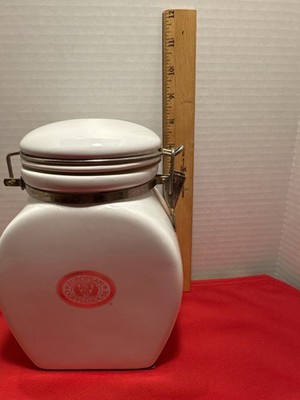 European Coffeehouse Collection Ceramic Canister Clamp Lid White 7.5in
