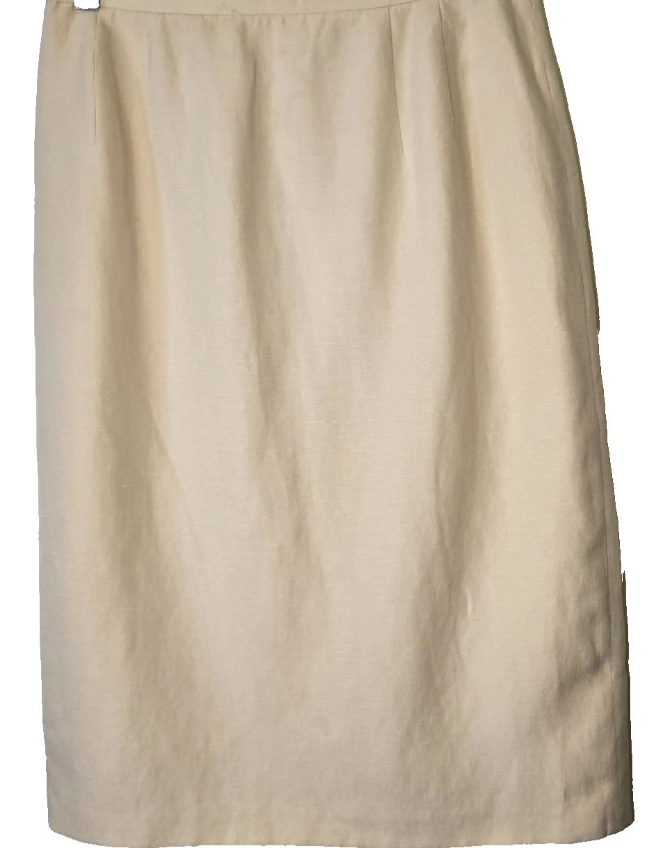 TALBOTS Midi Straight Pencil Skirt Sz 6 LINEN SILK Natural Cream Classic Office