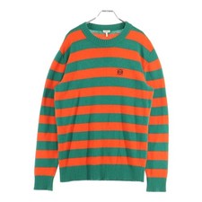 LOEWE Wool Cashmere Anagram Embroidery Stripe High Gauge Sweater Green Orange XS