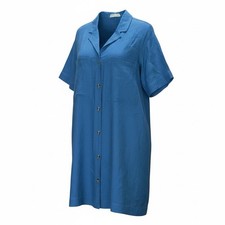 Everlane Linen Workwear Dress Cobalt Blue Pockets Button Trad Wife Minimalist  M