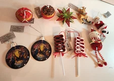 Lot of 10 Christmas Assorted Christmas Ornaments Santa, Snowman, cupcake, candy