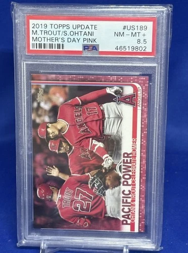 2019 Topps Update Shohei Ohtani Mike Trout Pacific Power Pink /50 PSA 8.5