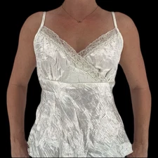 AB Studio Babydoll Cami Top L Vintage Y2K Fairy Feminine Romantic Lace Trim