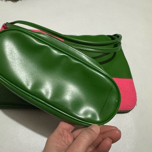 Clinique Green Pink PVC Felt Vintage Retro Style Bag Purse Glasses Makeup Case - Picture 4 of 8