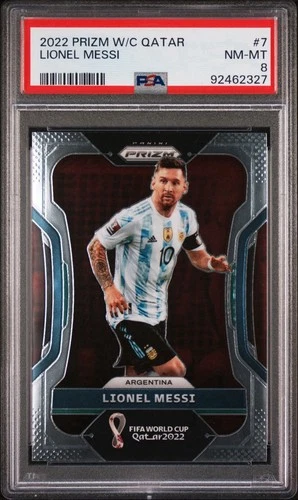 2022 Panini Prizm World Cup Qatar Lionel Messi Base Prizm PSA 8 NM-MT #7 Low Pop