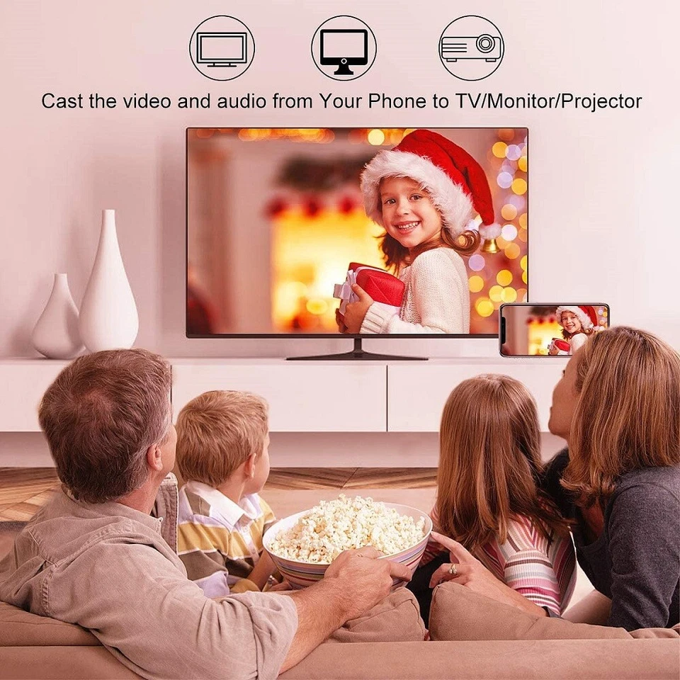 1080P HDMI Mirroring Cable Phone to TV Adapter For iPhone 13 12 8 Samsung iPad - Image 2 of 4