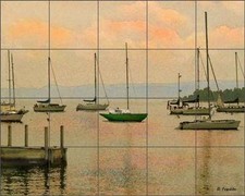 Tile Mural Backsplash Ceramic Franklin Nautical Sailboats Anchorage Art RFA004