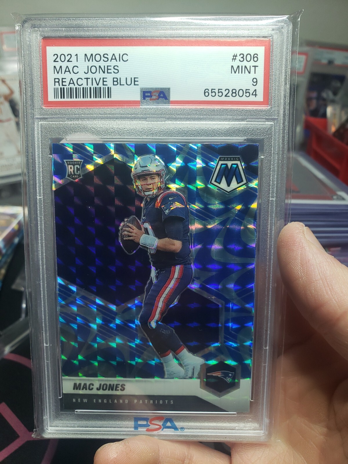 Mac Jones 2021 NFL Mosaic Blue Reactive  Rookie RC Patriots #306 PSA 9