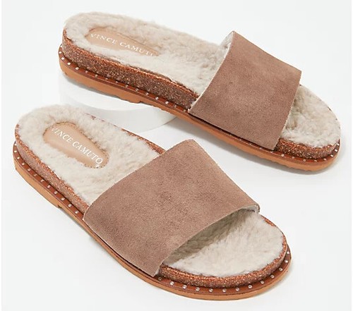 taupe slide sandals