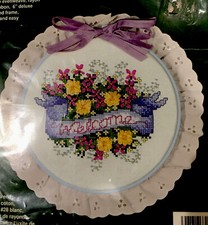 J&P Coats Ribbon Welcome Embroidery Kit 28009 6" Diameter New VTG Made in USA
