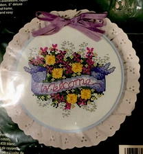 J&P Coats Ribbon Welcome Embroidery Kit 28009 6" Diameter New VTG Made in USA