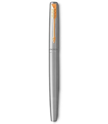 PARKER Jotter Rollerball Stainless steel Gold trim fine Point Black ink Gift Set