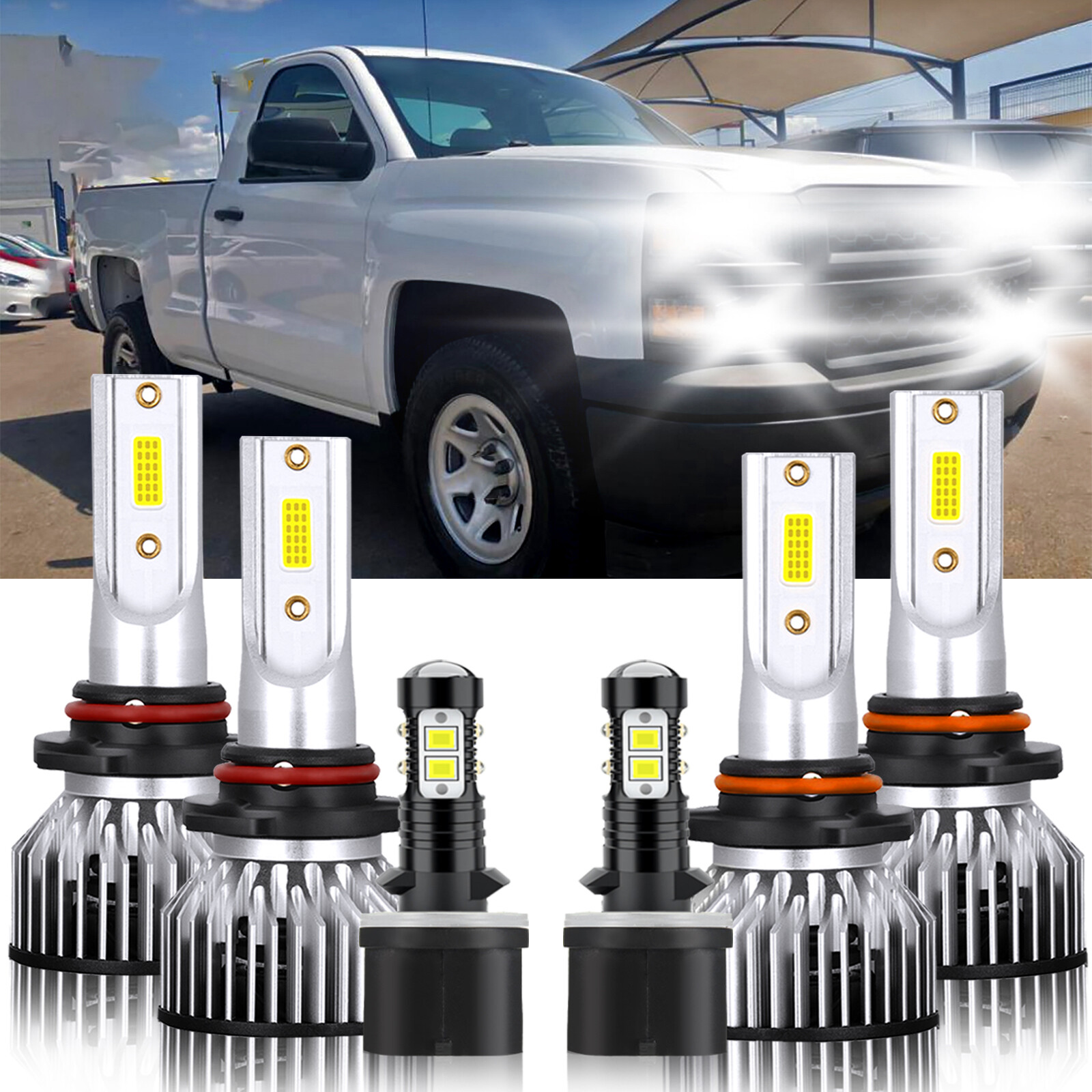 6x LED Headlight Bulbs+Fog Light Kit 6000K white For Chevrolet Sonora 2005-2006