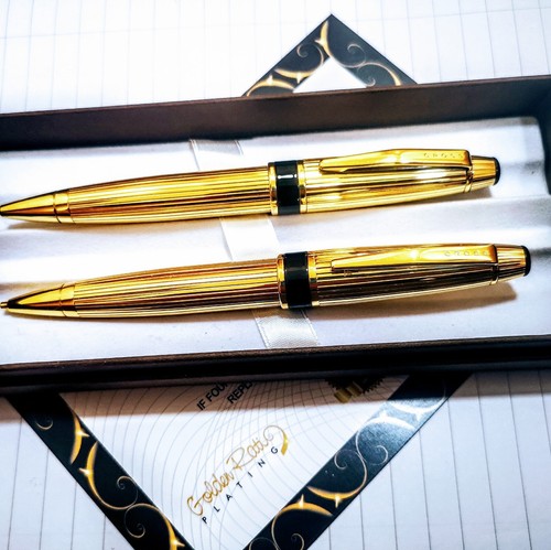 24k Gold Plated Cross Ball Point Metal Writing Pen Pencil Set Ink Gift Box 24ct - Picture 2 of 3