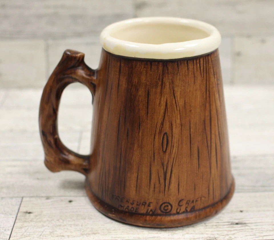Taza de cerveza Treasure Craft con aspecto de barril de madera Stein - Manzana roja amarilla - Usada Foto 2 de 4