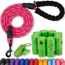 6 FT Pink Rope Dog Leash 1/2" with Comfortable Padded Handle Reflective