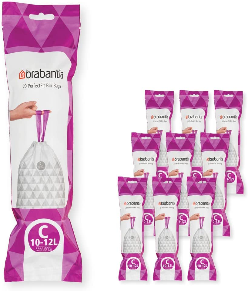 Perfectfit Trash Bags (Size C/2.6-3.2 Gal) Thick Plastic Trash Can Liners with D