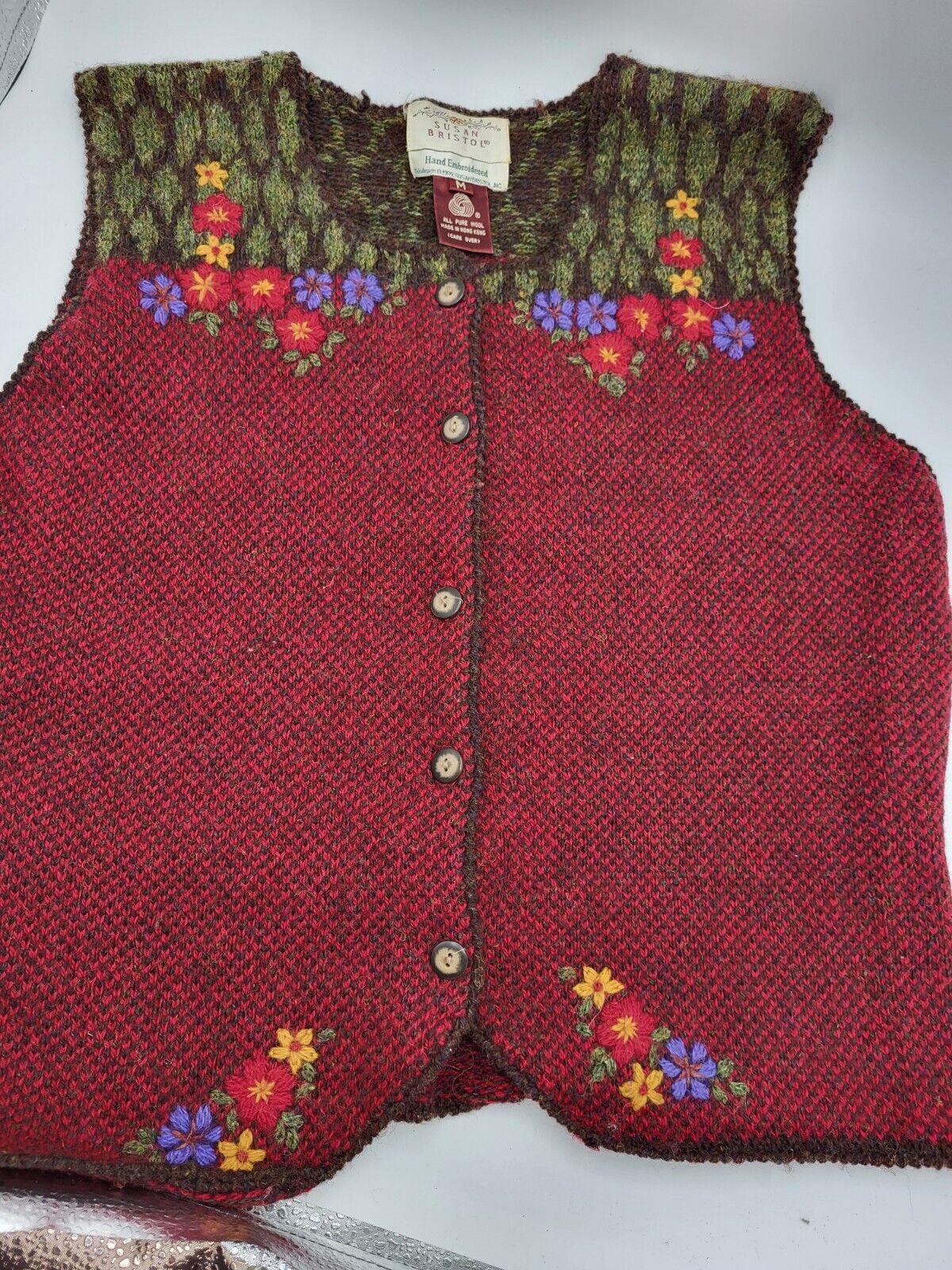 Susan Bristol 1989 Hand Embroidered Wool Sweater … - image 1
