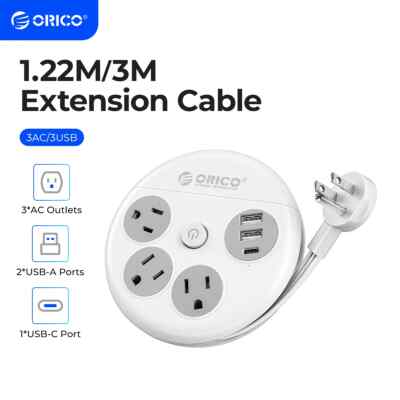 Flat Extension Cord Flat Plug Power Strip, 2 AC Outlets 3 USB CHARGER 4 FT cord
