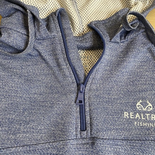 Realtree Fishing Mens S Blue Hooded Pullover Stretch Long Sleeve Vented 1/4 Zip - Picture 4 of 8