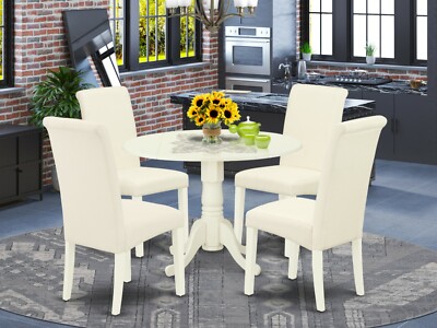 5pc dinette kitchen dining set round pedestal table + 4 parsons chairs ...