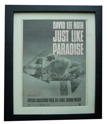 DAVID LEE ROTH+Just Like Paradise+POSTER+AD+ORIGINAL 1988+FRAMED+FAST WORLD SHIP