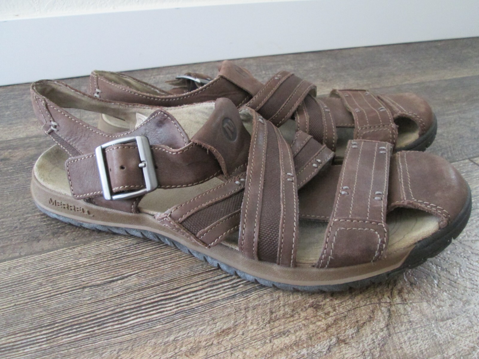 Sandali da pescatore Merrell uomo Traveler Fisher J62213 in pelle marrone taglia 12