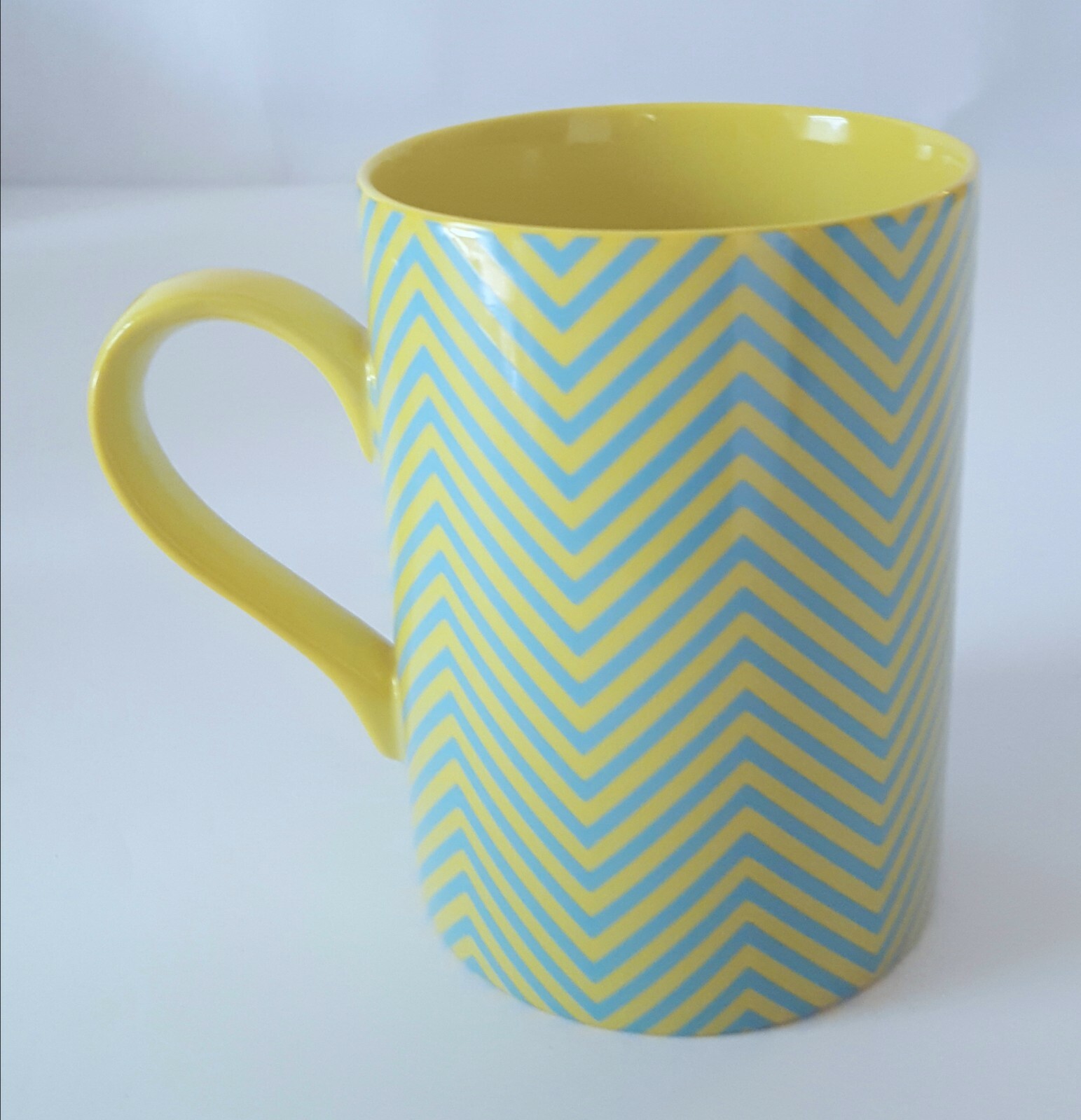  Fitz & Floyd Herringbone Coffee Mug Tea Cup Yellow Turquoise Blue Porcelain