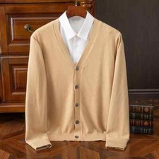 New Plus Size Cashmere Blend Cardigan Loose Casual Sweater for Men's V-Neck