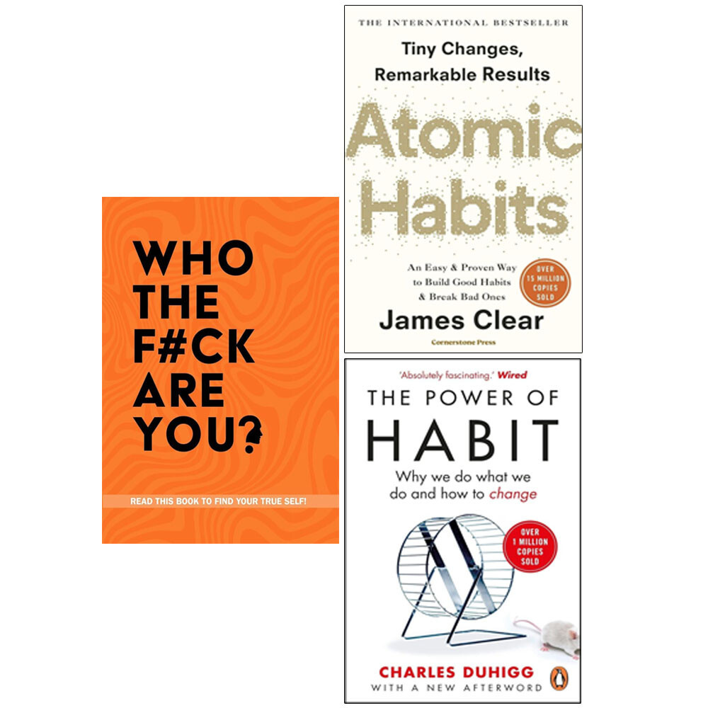 Atomic Habits James Clear, Who The F*ck Are You, Power of Habit 3 Books Set