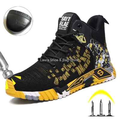 High Top Safety Men's Steel Toe Work Shoes Anti-Smash Indestructible Flat Shoes
