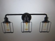 Joshua 24 in. W 3-Light Matte Black Vanity Light with Clear Glass Shade