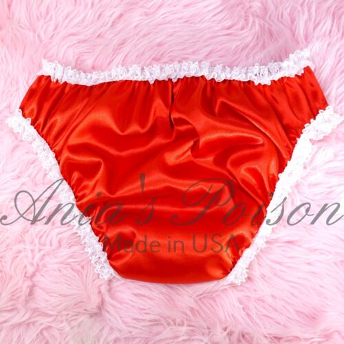 Sissy Satin Christmas Panties for MEN Red Lacy shiny Full Cut Bikini panties - Picture 4 of 4