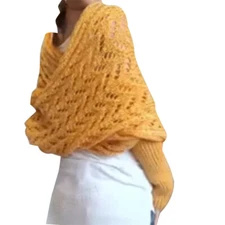 Cable Knitted Wrap for Women Slouchy Oversized Cardigan Sweater Scarf w/ Sleeves