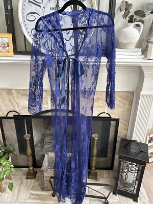 $100 NEW NWT MADAME DE NAPLES blue lace overlay long lingerie top sz M