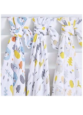 Baby Swaddle Empfangsdecken Musselin Halstuch Wald mit Stirnband & Mütze