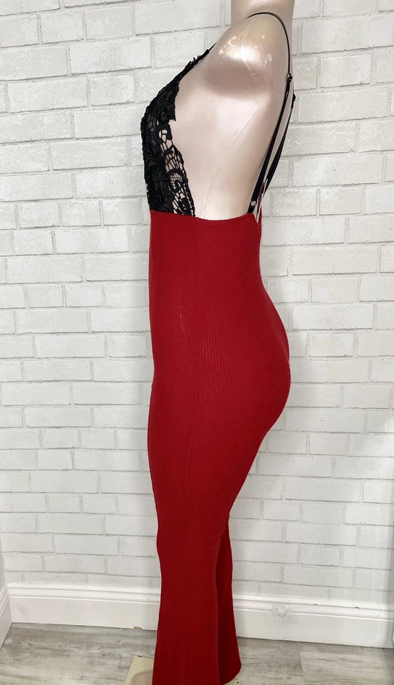 Nwt Leg Ave 红色黑色柔软舒适毛衣喇叭裤睡衣连体裤女式 — 第 4/4 张图片