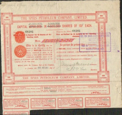 THE SPIES PETROLEUM CY LTD, Titel 25 Aktien (TSCHETSCHENIEN RUSSLAND) (V)