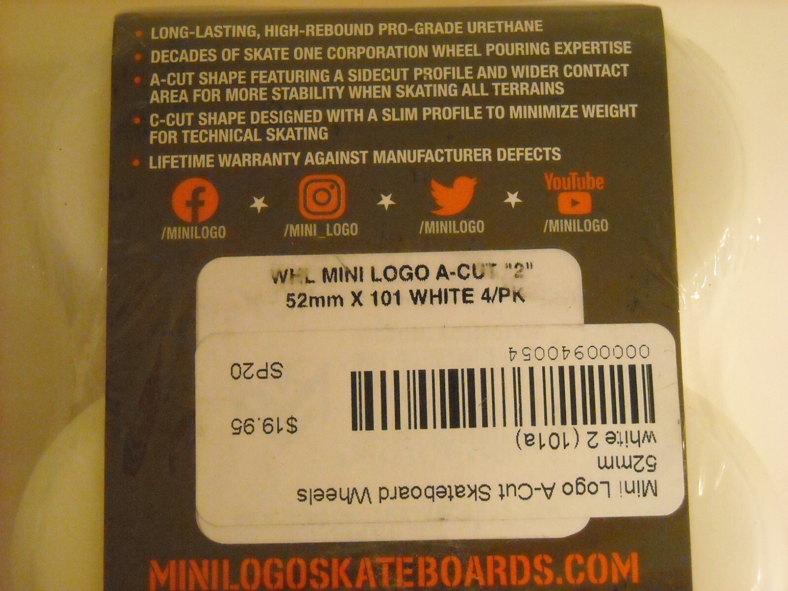 Mini Logo A-Cut 2 Roues De Skateboard – Lot De 4, Dureté 101A, Diamètres 52 à 60 Mm, Blanc