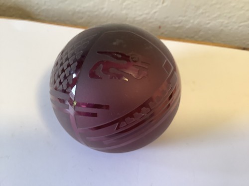 Purple Etched Glass Frosted & Clear~Geometric~Paperweight Mexican Figure Signed - Picture 4 of 12