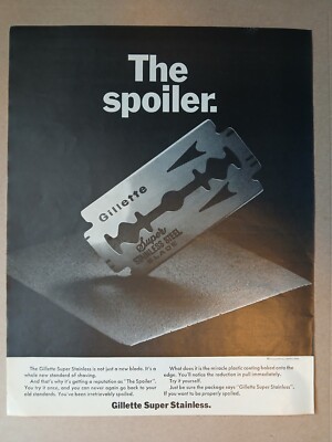 1967 Gillette Super Stainless Razor Blade ''The spoiler'' Vintage Print Ad