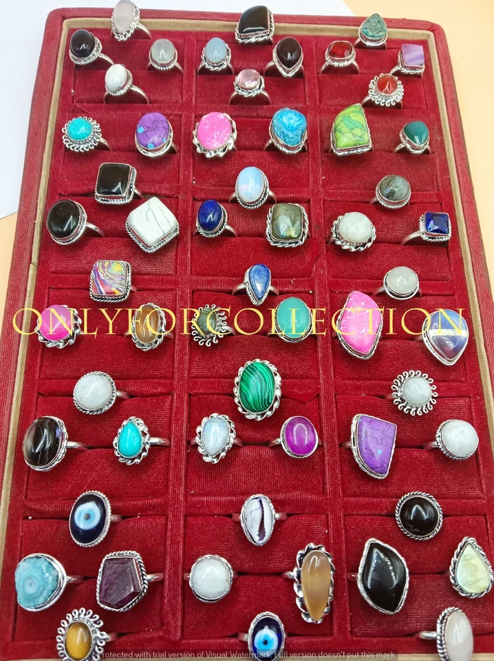 Pink Ruby & Mix Gemstone 925 Sterling Silver Plated Wholesale Lot Ring For HIM - Image 3 of 3