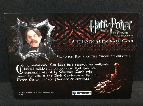Harry Potter Prisoner of Azkaban Autograph Card WARWICK DAVIS as CHOIR CONDUCTOR - Picture 2 of 2