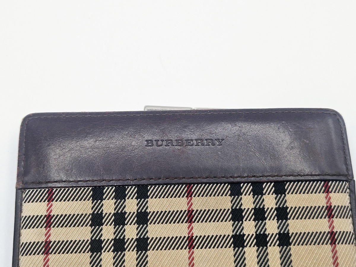 Burberry women's Nova Check Plaid brown leather trim bifold