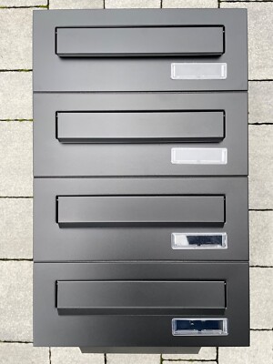 4x Einbaubriefkästen Schwarz Matt 4-fach Mauerdurchwurf Briefkasten RAL 9017