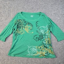 Y2K Venezia Womens 18/20 3/4 Sleeve Green Boho Floral Shirt Coastal Fairy