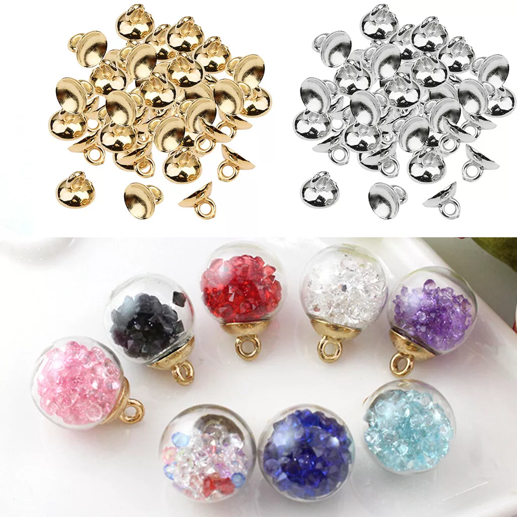 200pcs Plastic Ball Pendant Tassel End Beads Caps with Loop Findings