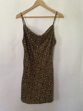 Urban Outfitters Slip Dress Womens M Leopard Print Cowl Neck Satin Mini Club